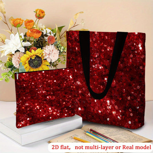 Red Glitter Tote Makeup Bag Set
