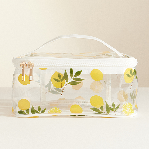 Lemon Print Clear Makeup Bag With Handle