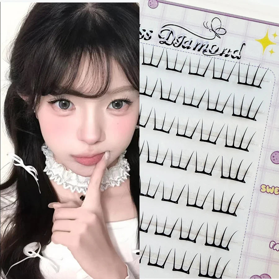 10 Rows Dense Natural False Eyelashes Segmented Glue-free Eyelash Extension | Lightly Curling Eyelash Cluster
