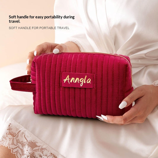 Velvet Large-Capacity Makeup Organizer Bag – Portable Travel Cosmetics Bag
