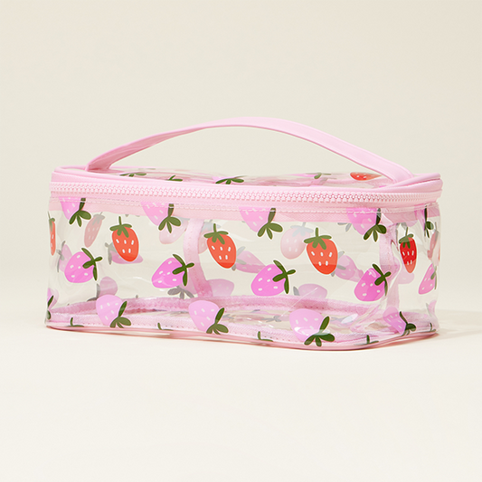 Strawberry Print Clear Makeup Bag With Handle
