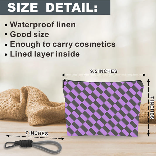 luixd Cosmetic Makeup Bag Travel Pouch Organizer Black Purple Checkerboard