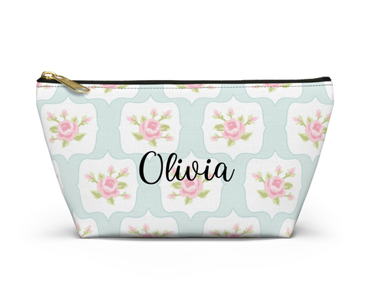 Customizable: Chic Floral Accessory Pouch, Makeup Bag, Cosmetic Case, Toiletries Organizer, Gift for Her