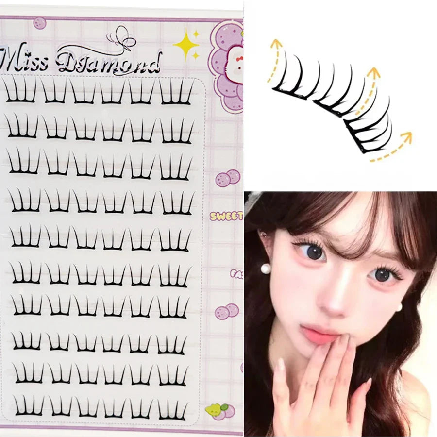 10 Rows Dense Natural False Eyelashes Segmented Glue-free Eyelash Extension | Lightly Curling Eyelash Cluster