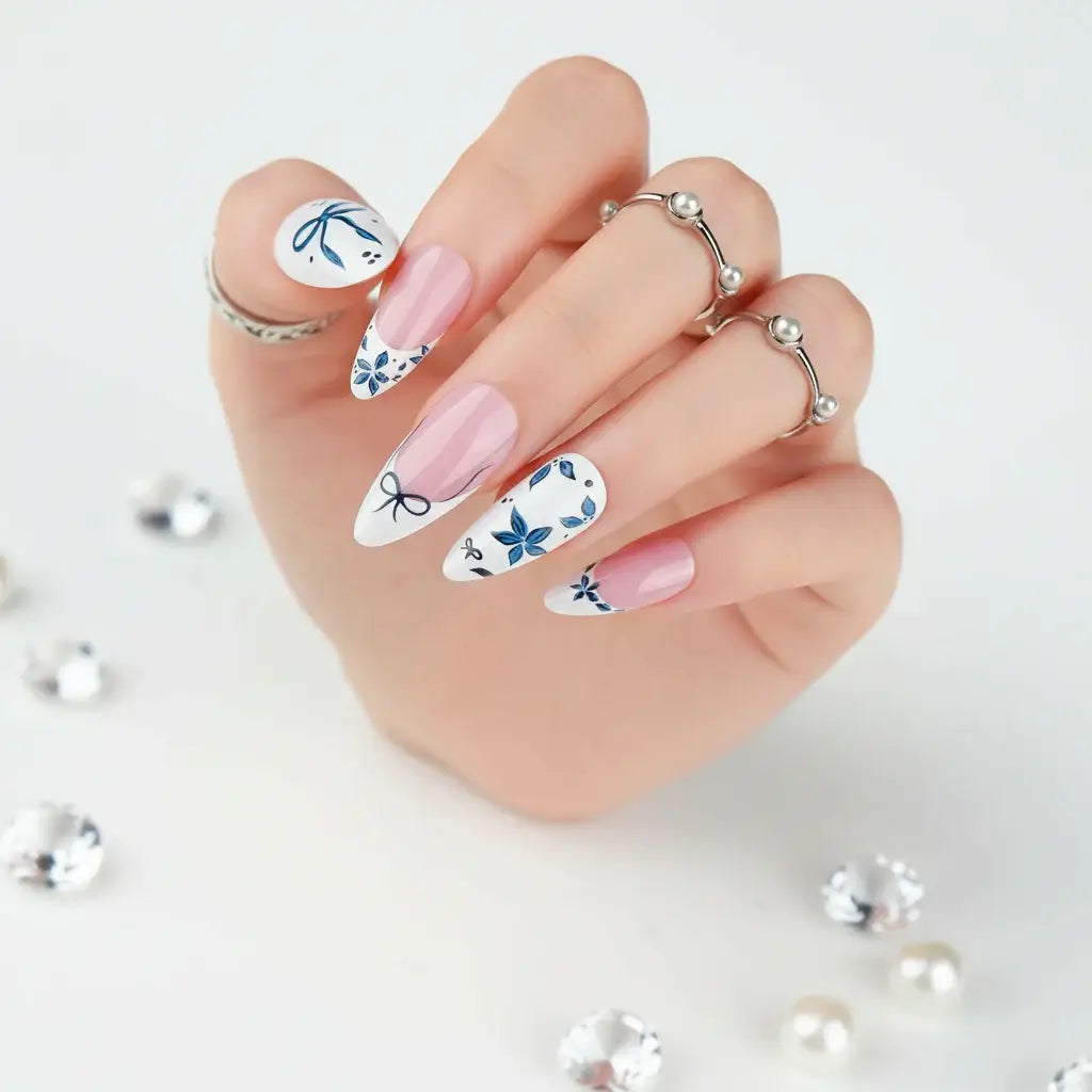 Strawberry French almond press on nails – 24PCS