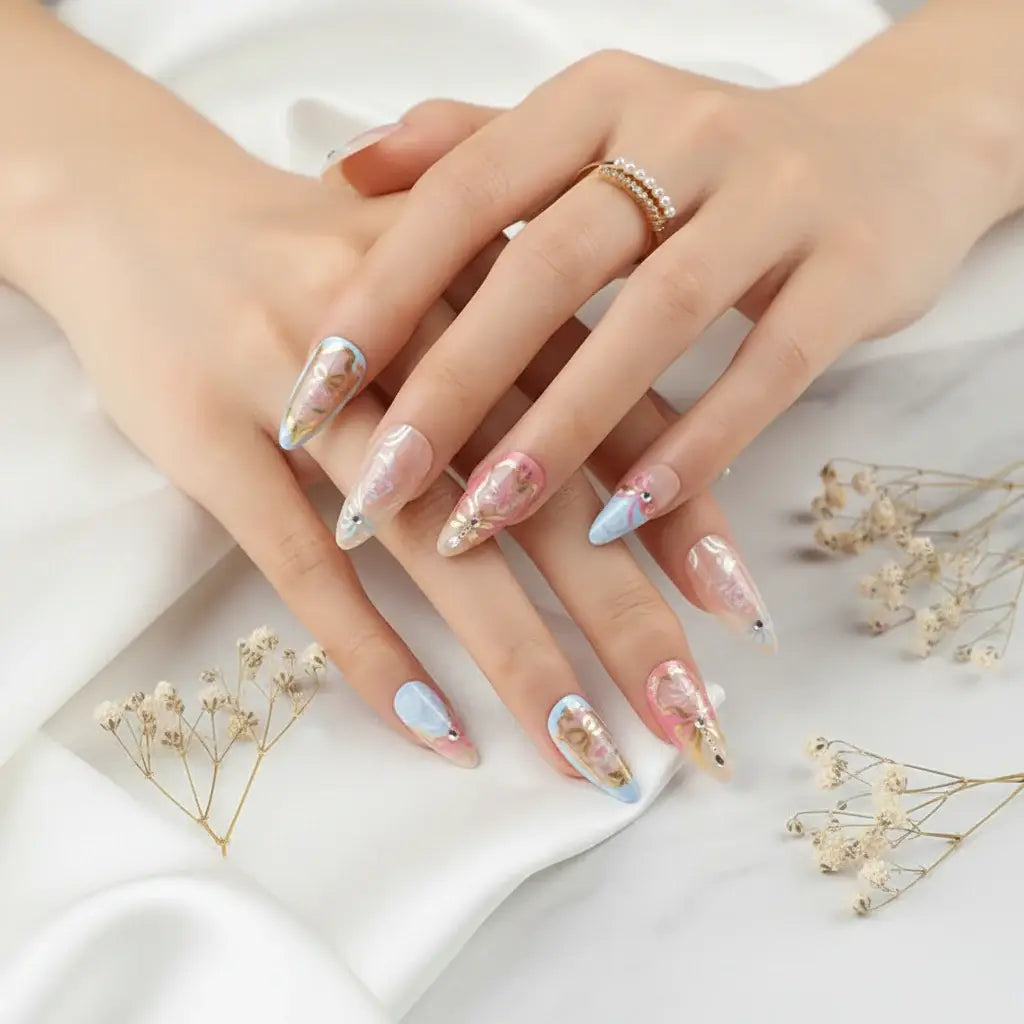 Strawberry French almond press on nails – 24PCS