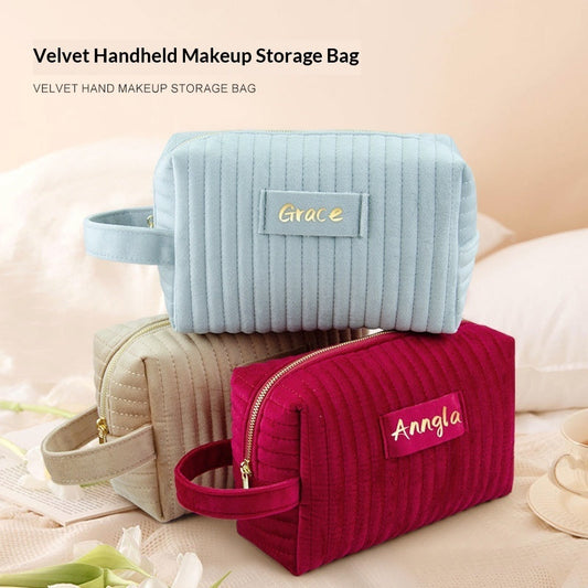 Velvet Large-Capacity Makeup Organizer Bag – Portable Travel Cosmetics Bag