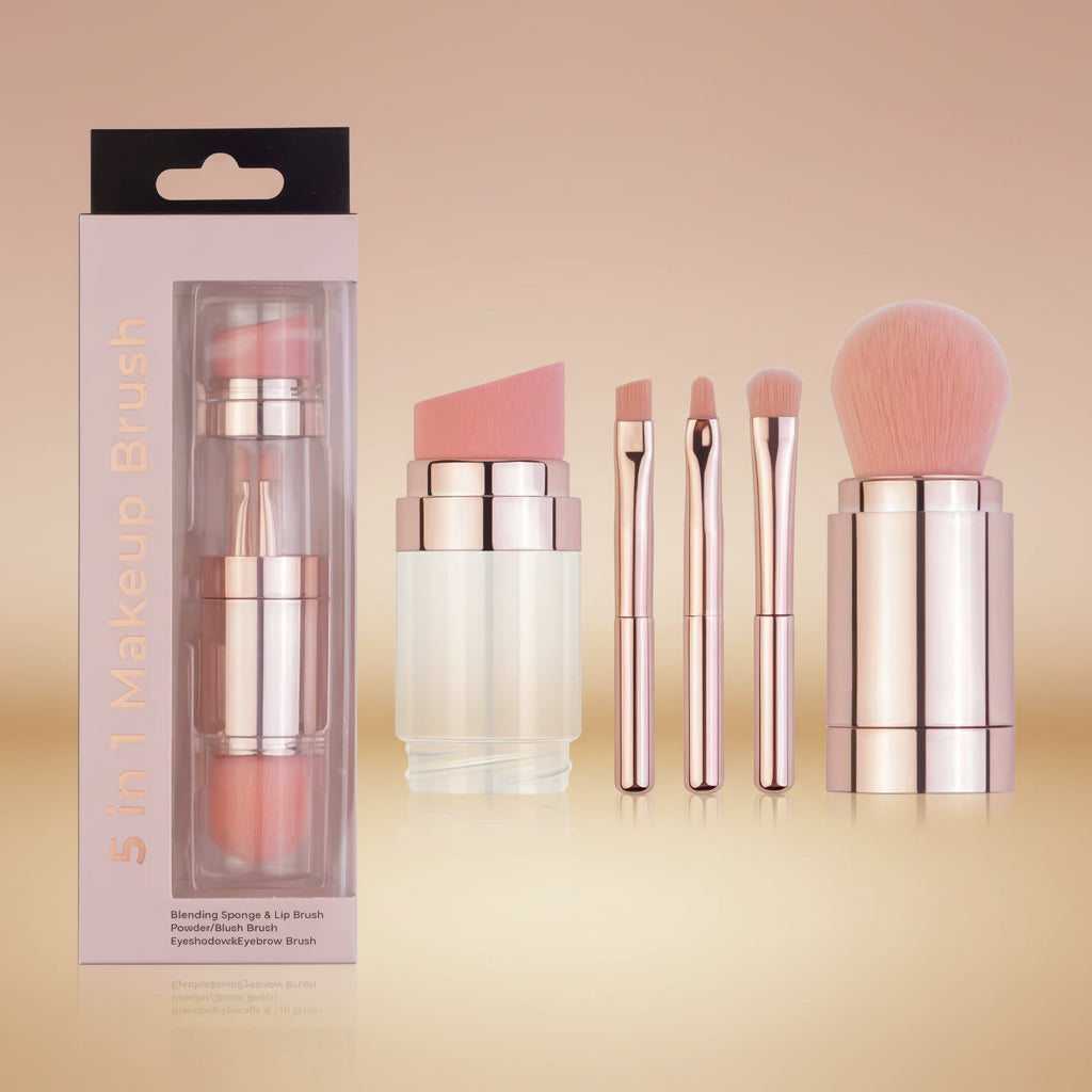 5 in 1 Portable Retractable Makeup Brushes for Foundation Eyebrow Lip Eyeshadow Loose Powder Cosmetic Set Makeup Brush Tools