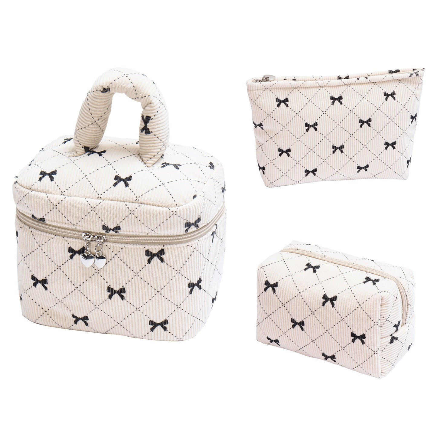 Corduroy Bow-Knot Makeup Bag - Large Capacity Cosmetic Organizer with Zipper